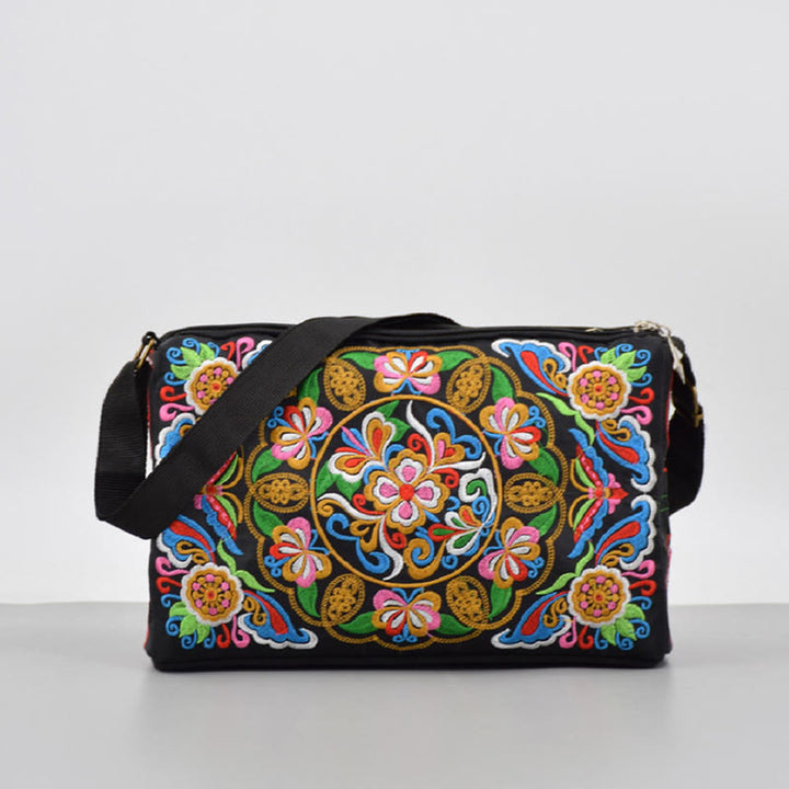 Sac à main en toile brodé recto verso Buddha Stones Galsang Inula Fleur Pivoine Paon