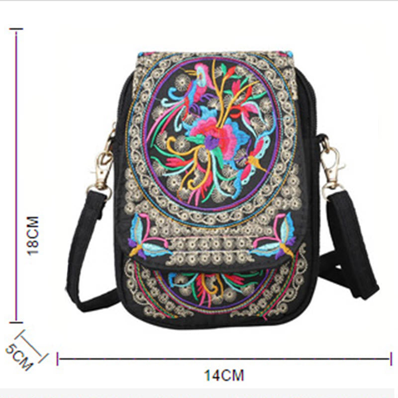 Sac à main en toile avec broderie de fleurs d'inula et de pivoine de Buddha Stones