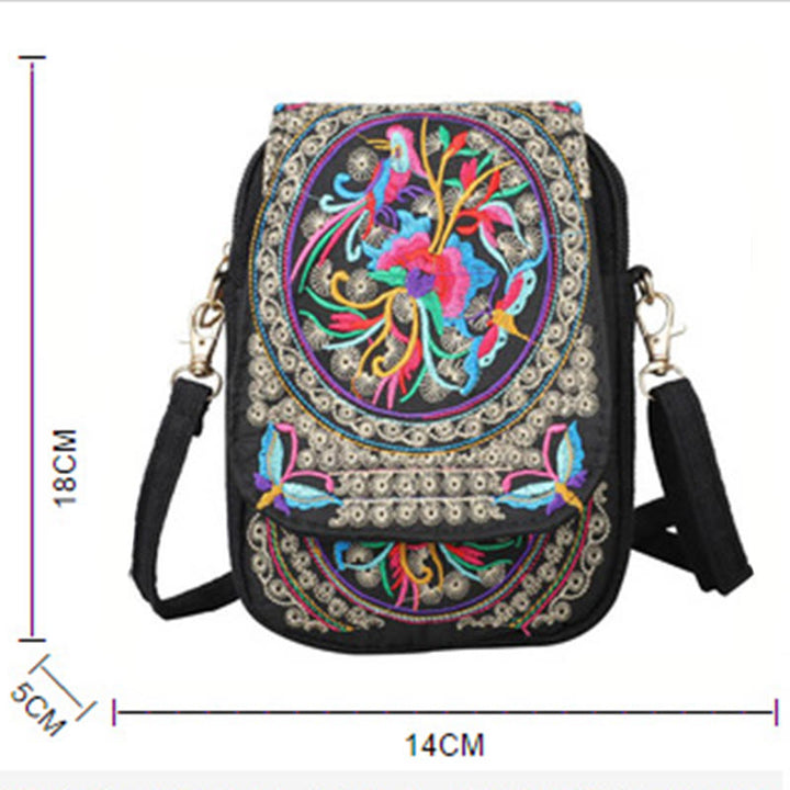 Sac à main en toile avec broderie de fleurs d'inula et de pivoine de Buddha Stones