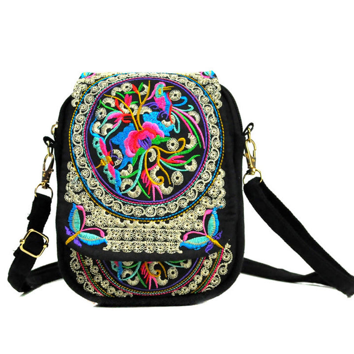 Sac à main en toile avec broderie de fleurs d'inula et de pivoine de Buddha Stones