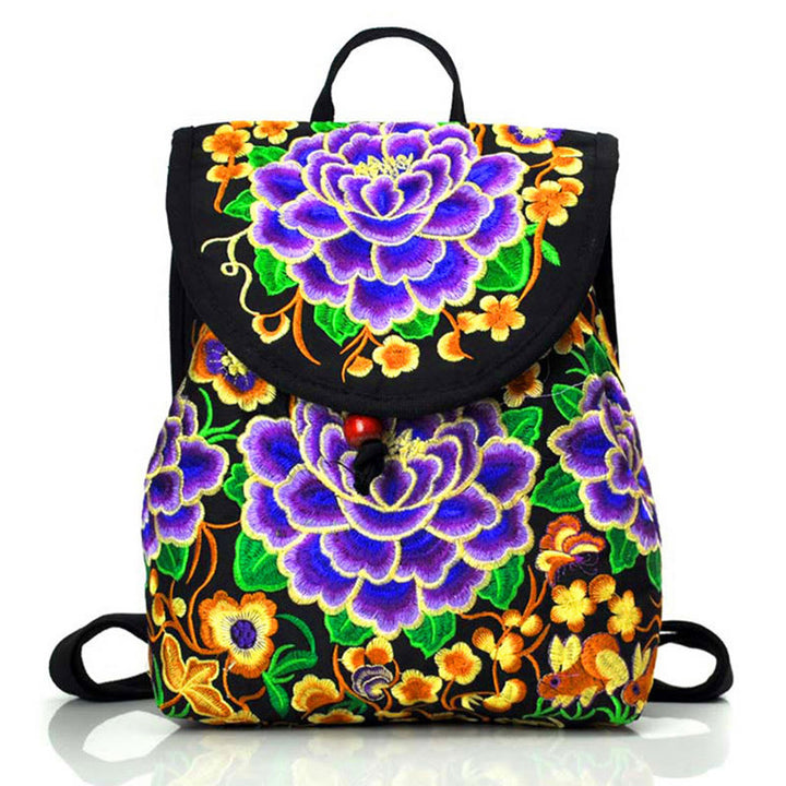 Sac à dos en toile brodé Buddha Stones Pivoine Arbre d'argent chinois
