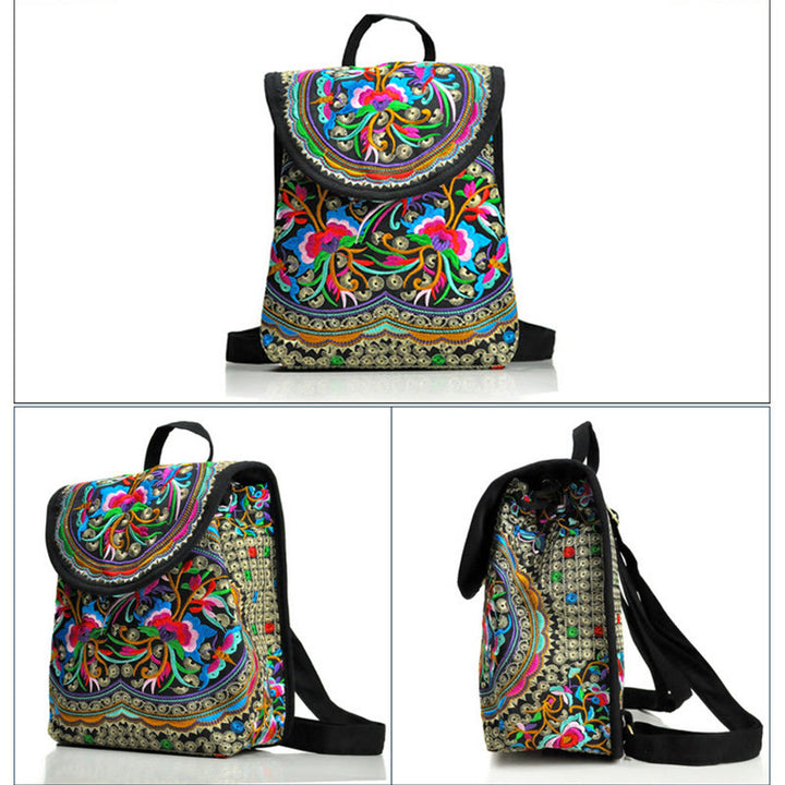 Sac à dos en toile brodé Buddha Stones Pivoine Arbre d'argent chinois