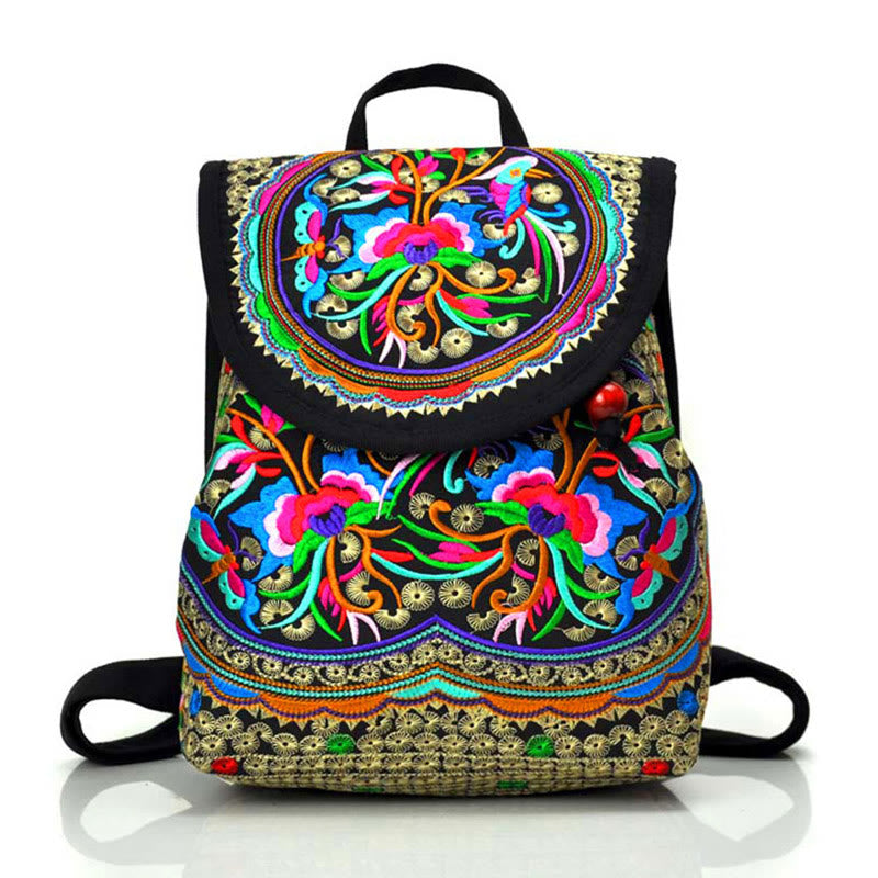 Sac à dos en toile brodé Buddha Stones Pivoine Arbre d'argent chinois