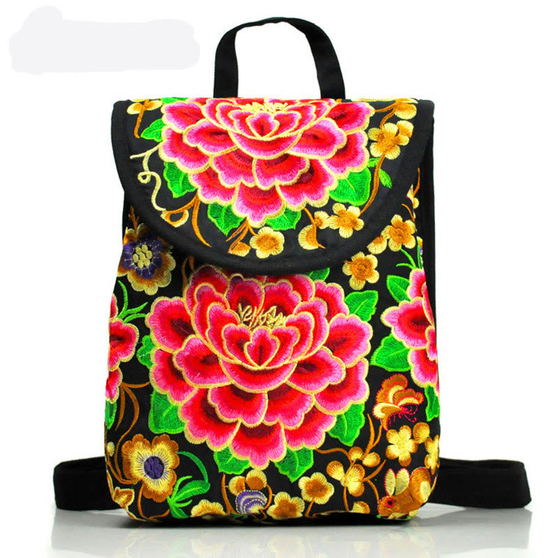 Sac à dos en toile brodé Buddha Stones Pivoine Arbre d'argent chinois