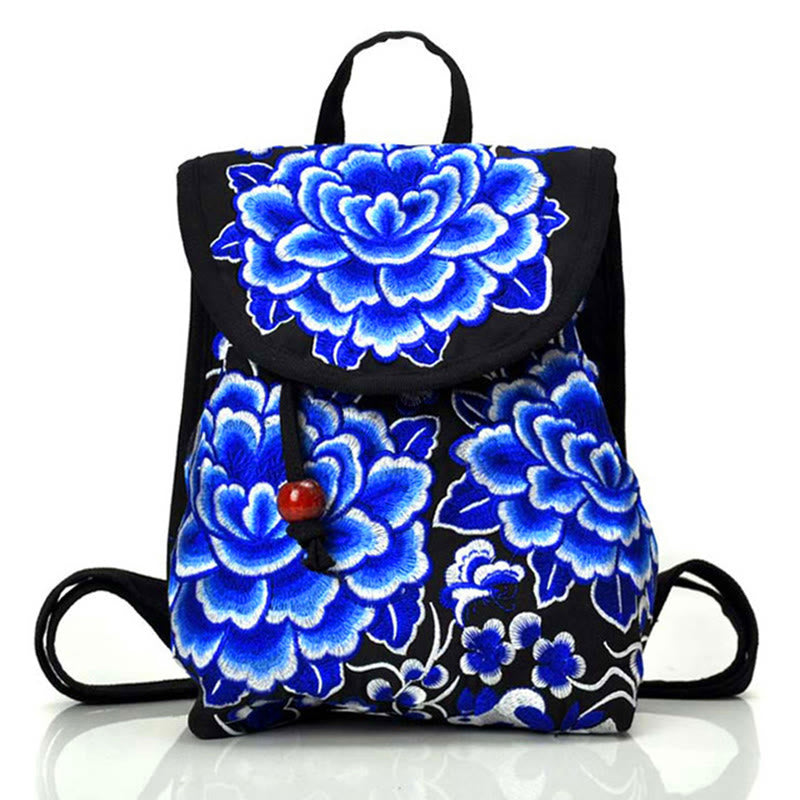 Sac à dos en toile brodé Buddha Stones Pivoine Arbre d'argent chinois