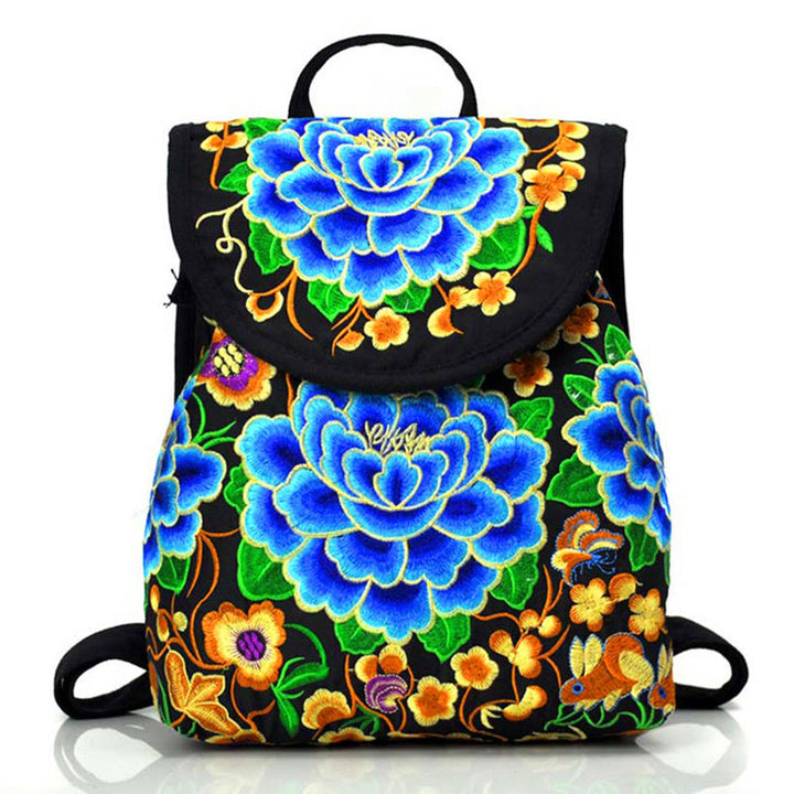Sac à dos en toile brodé Buddha Stones Pivoine Arbre d'argent chinois