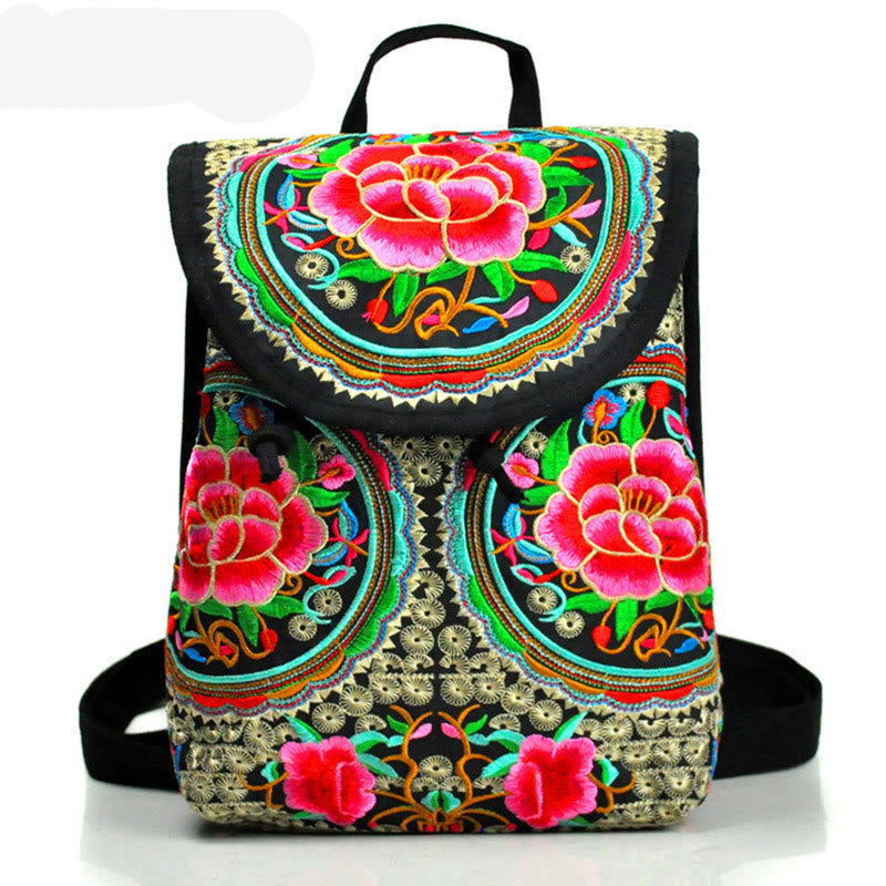 Sac à dos en toile brodé Buddha Stones Pivoine Arbre d'argent chinois