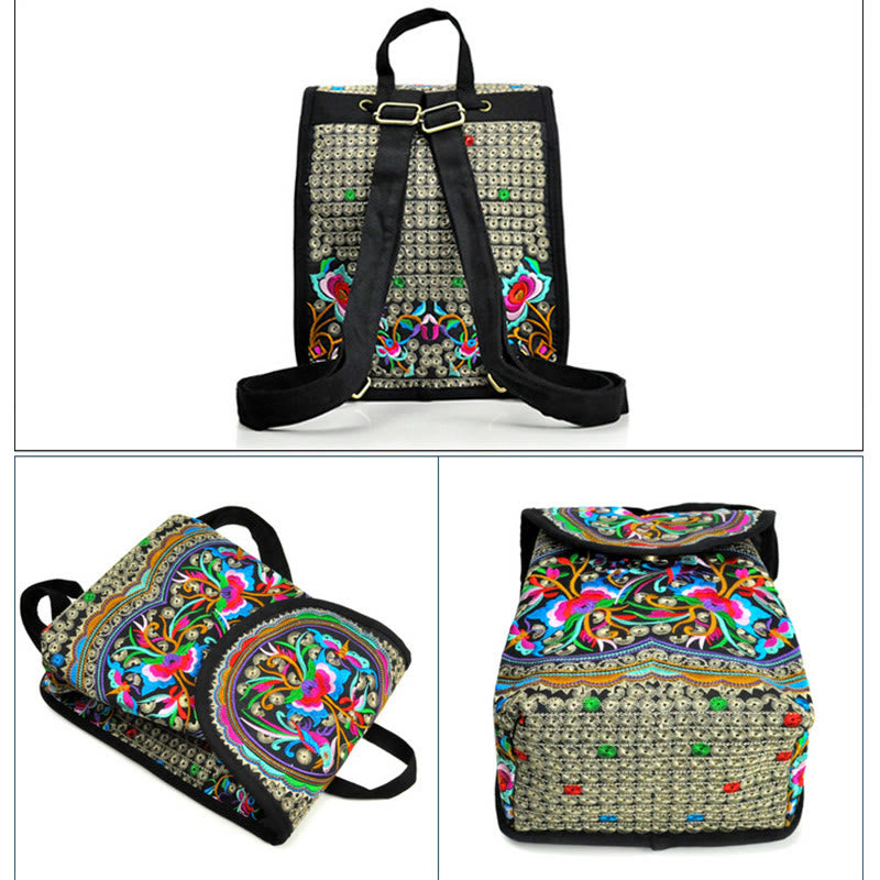 Sac à dos en toile brodé Buddha Stones Pivoine Arbre d'argent chinois