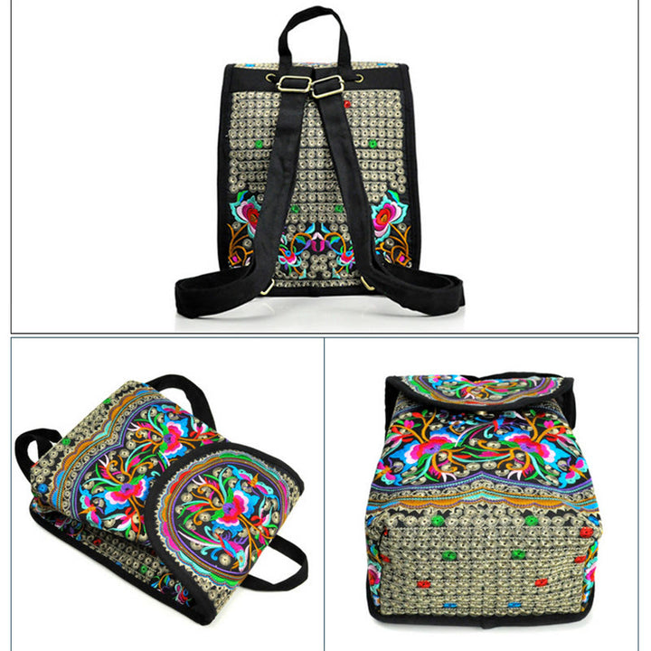 Sac à dos en toile brodé Buddha Stones Pivoine Arbre d'argent chinois