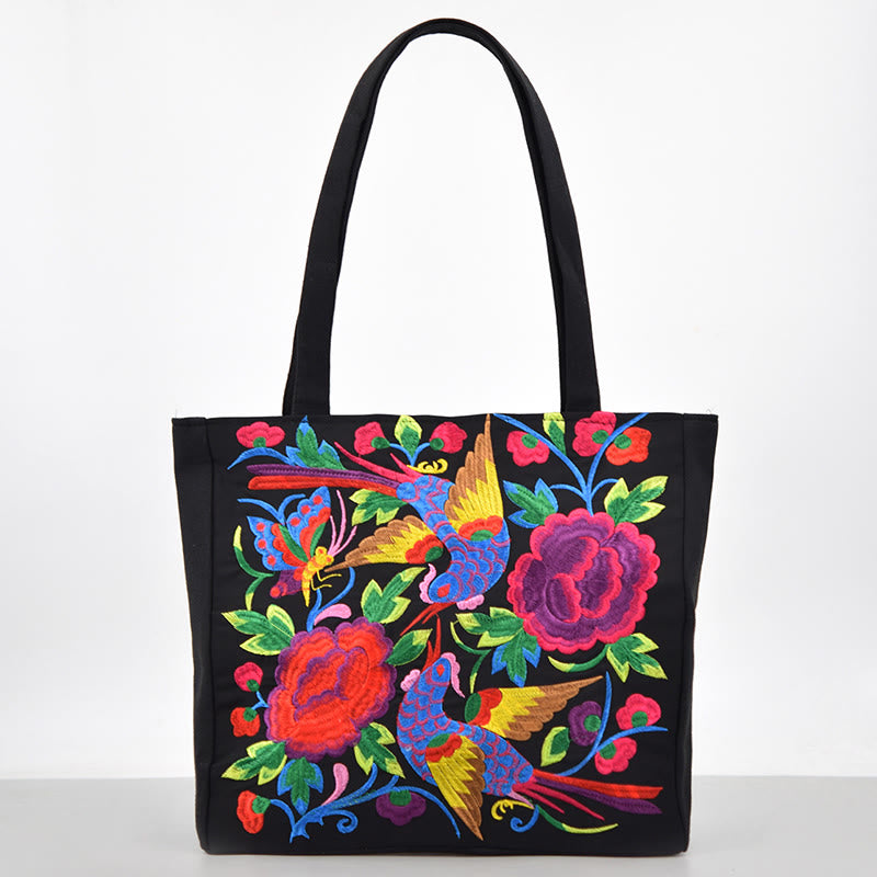 Sac à main en toile brodée Buddha Stones Galsang Magpie Pivoine Camélia Chrysanthème
