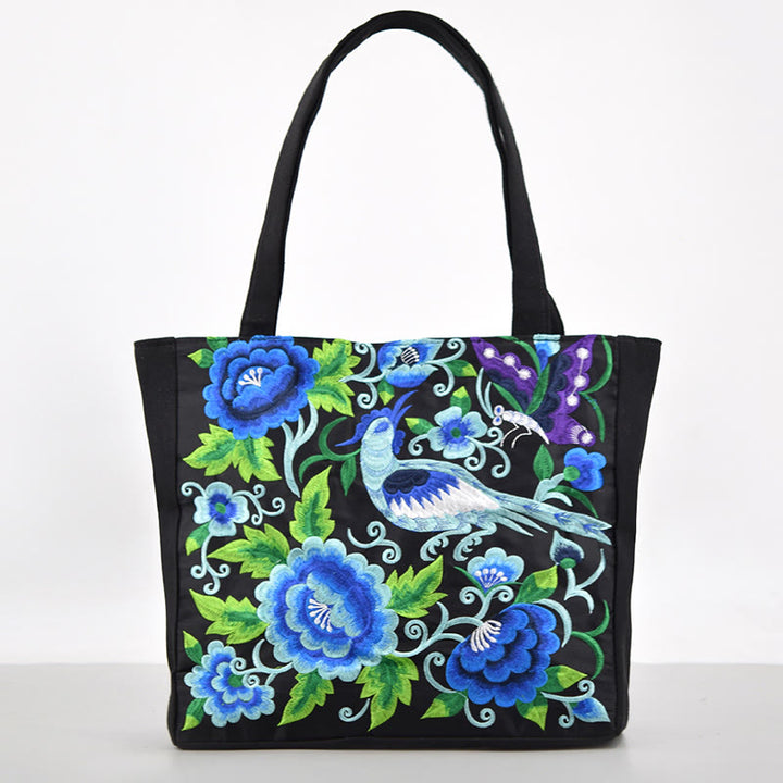 Sac à main en toile brodée Buddha Stones Galsang Magpie Pivoine Camélia Chrysanthème