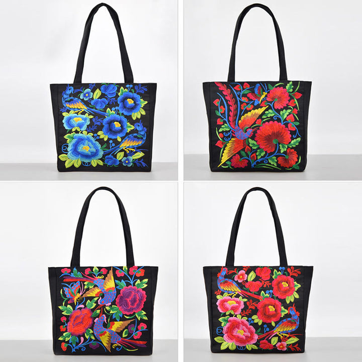 Sac à main en toile brodée Buddha Stones Galsang Magpie Pivoine Camélia Chrysanthème