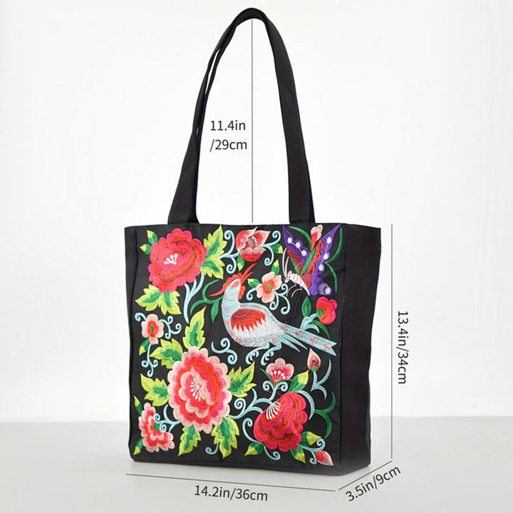 Sac à main en toile brodée Buddha Stones Galsang Magpie Pivoine Camélia Chrysanthème