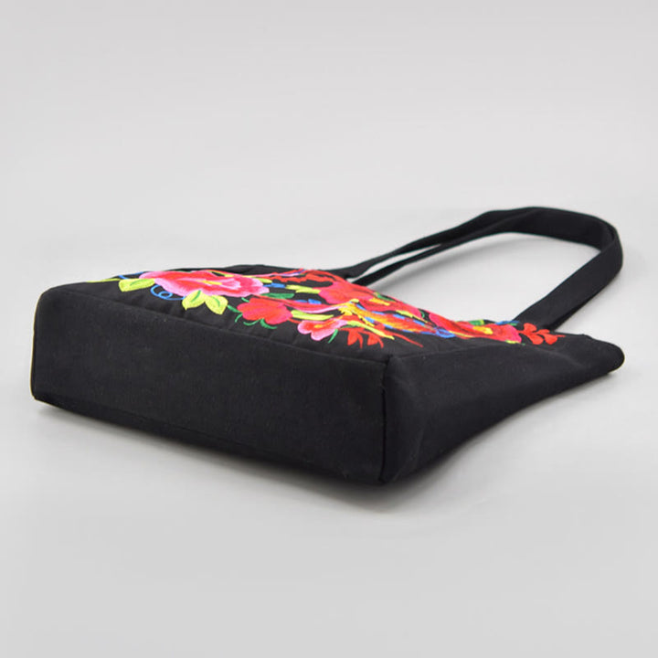 Sac à main en toile brodée Buddha Stones Galsang Magpie Pivoine Camélia Chrysanthème