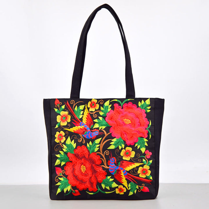 Sac à main en toile brodée Buddha Stones Galsang Magpie Pivoine Camélia Chrysanthème