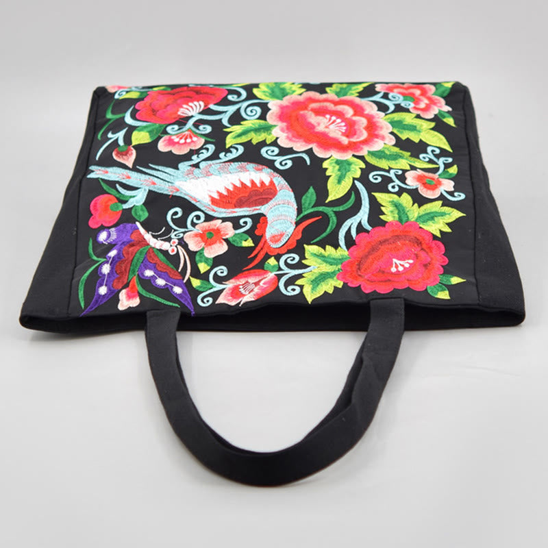 Sac à main en toile brodée Buddha Stones Galsang Magpie Pivoine Camélia Chrysanthème