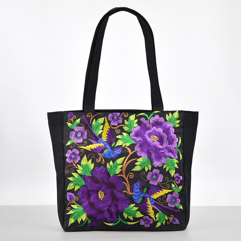 Sac à main en toile brodée Buddha Stones Galsang Magpie Pivoine Camélia Chrysanthème
