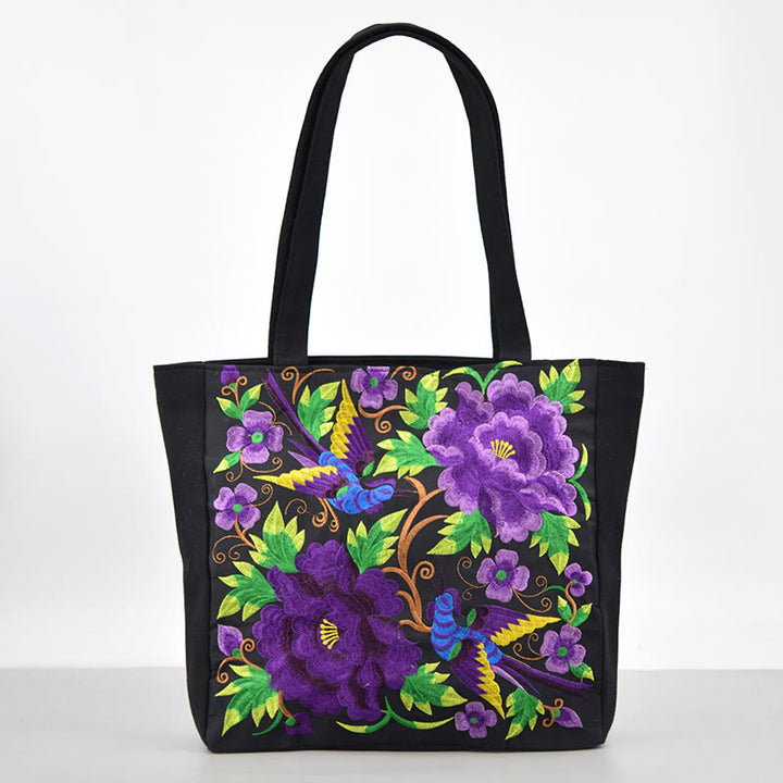 Sac à main en toile brodée Buddha Stones Galsang Magpie Pivoine Camélia Chrysanthème