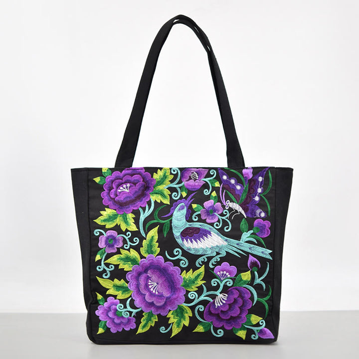 Sac à main en toile brodée Buddha Stones Galsang Magpie Pivoine Camélia Chrysanthème