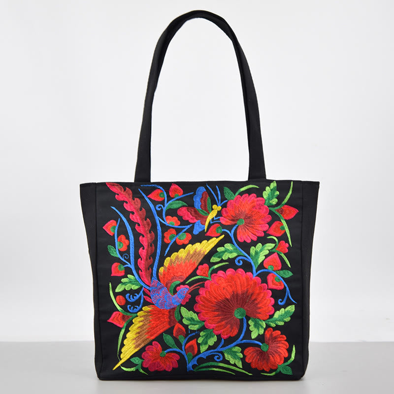Sac à main en toile brodée Buddha Stones Galsang Magpie Pivoine Camélia Chrysanthème