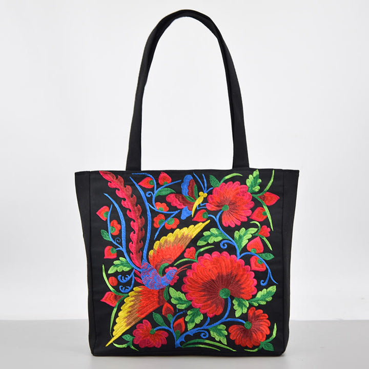 Sac à main en toile brodée Buddha Stones Galsang Magpie Pivoine Camélia Chrysanthème