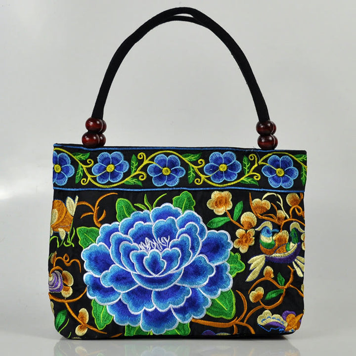 Sac à main en toile de coton avec broderie recto verso , Buddha Stones, arbre à argent, pivoine, phénix, fleur de pommier