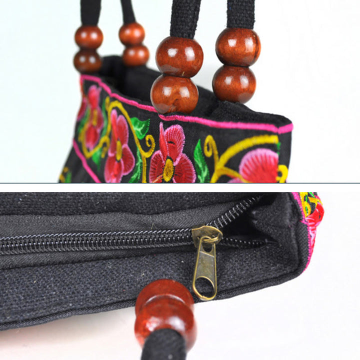 Sac à main en toile de coton avec broderie recto verso , Buddha Stones, arbre à argent, pivoine, phénix, fleur de pommier