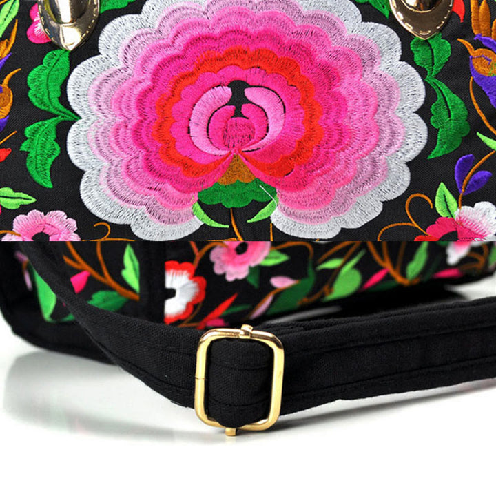 Sac à main en toile brodé recto verso Buddha Stones, arbre à argent, pivoine, camélia