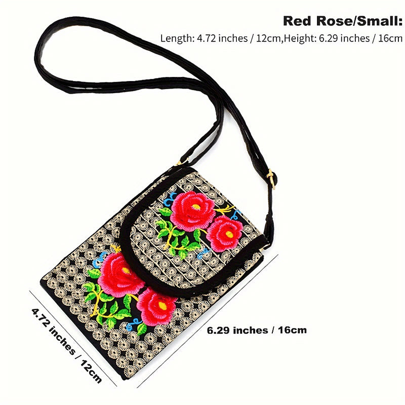 Sac à dos en toile brodé de fleurs de rose et d'Inula Buddha Stones