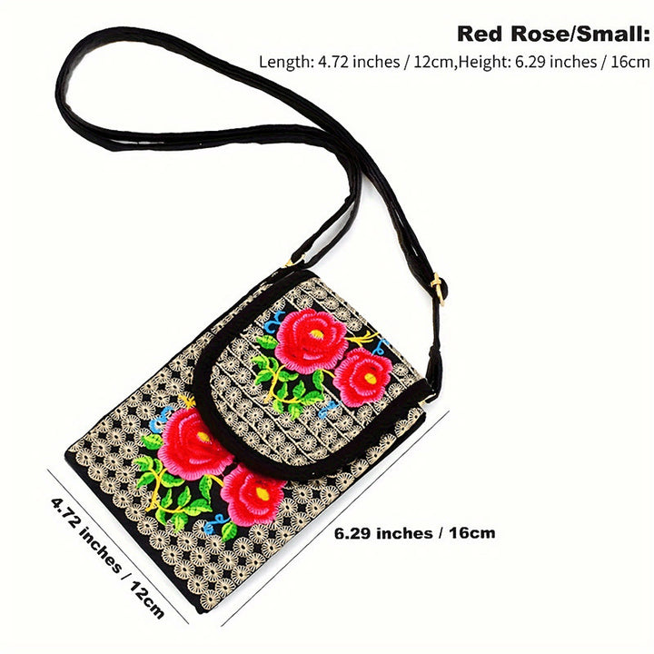 Sac à dos en toile brodé de fleurs de rose et d'Inula Buddha Stones