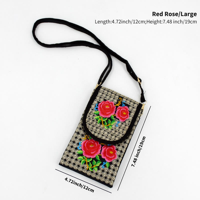 Sac à dos en toile brodé de fleurs de rose et d'Inula Buddha Stones