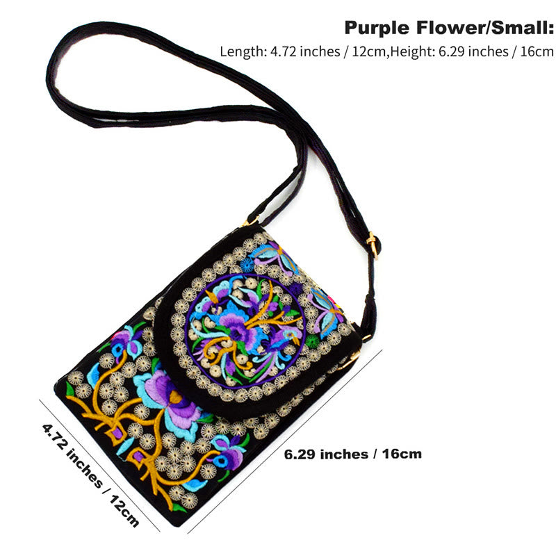Sac à dos en toile brodé de fleurs de rose et d'Inula Buddha Stones