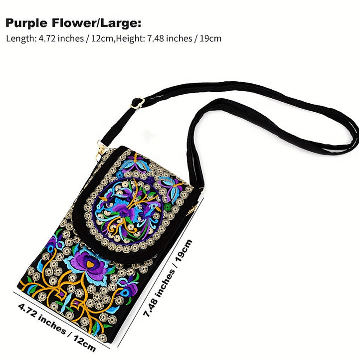 Sac à dos en toile brodé de fleurs de rose et d'Inula Buddha Stones