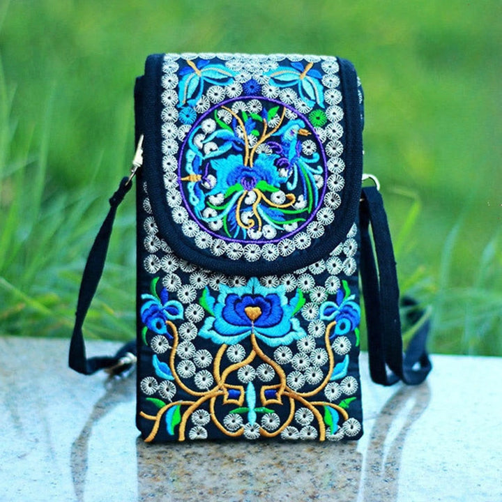 Sac à dos en toile brodé de fleurs de rose et d'Inula Buddha Stones