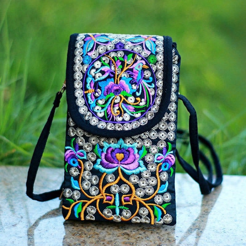 Sac à dos en toile brodé de fleurs de rose et d'Inula Buddha Stones