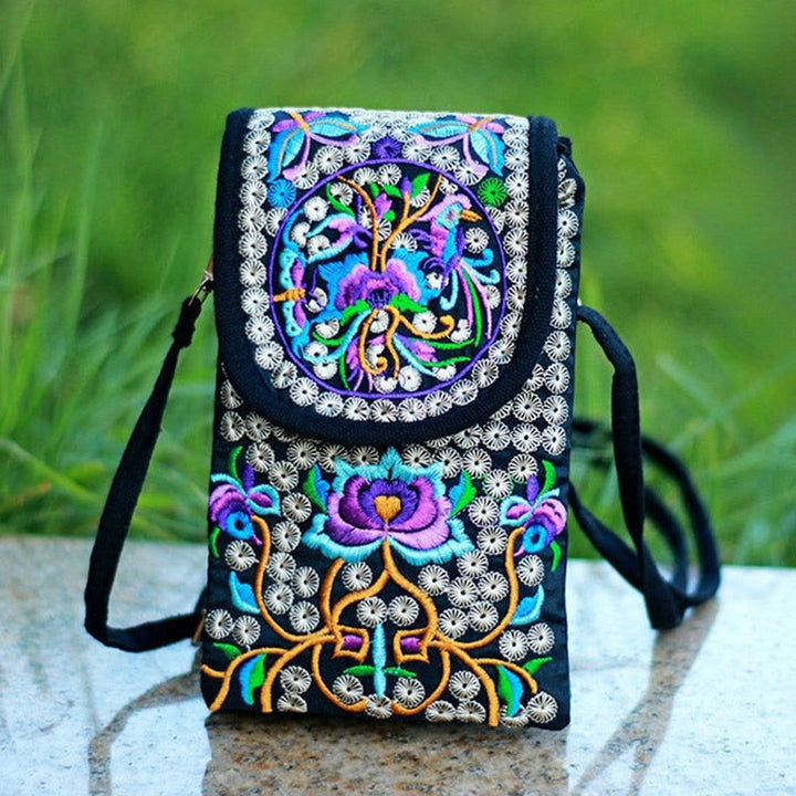 Sac à dos en toile brodé de fleurs de rose et d'Inula Buddha Stones