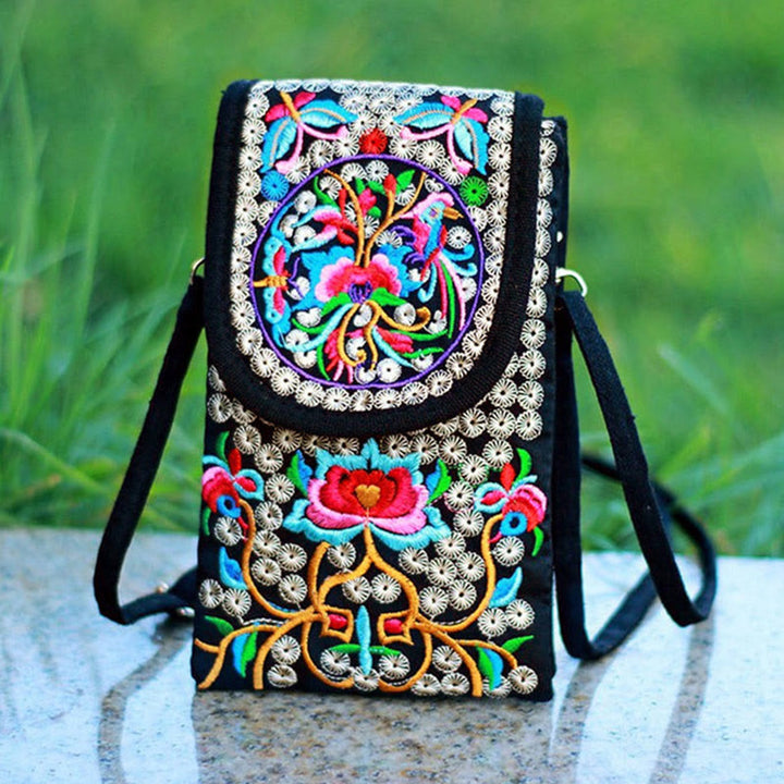 Sac à dos en toile brodé de fleurs de rose et d'Inula Buddha Stones