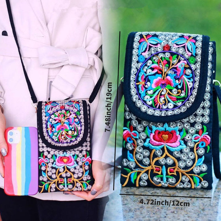 Sac à dos en toile brodé de fleurs de rose et d'Inula Buddha Stones