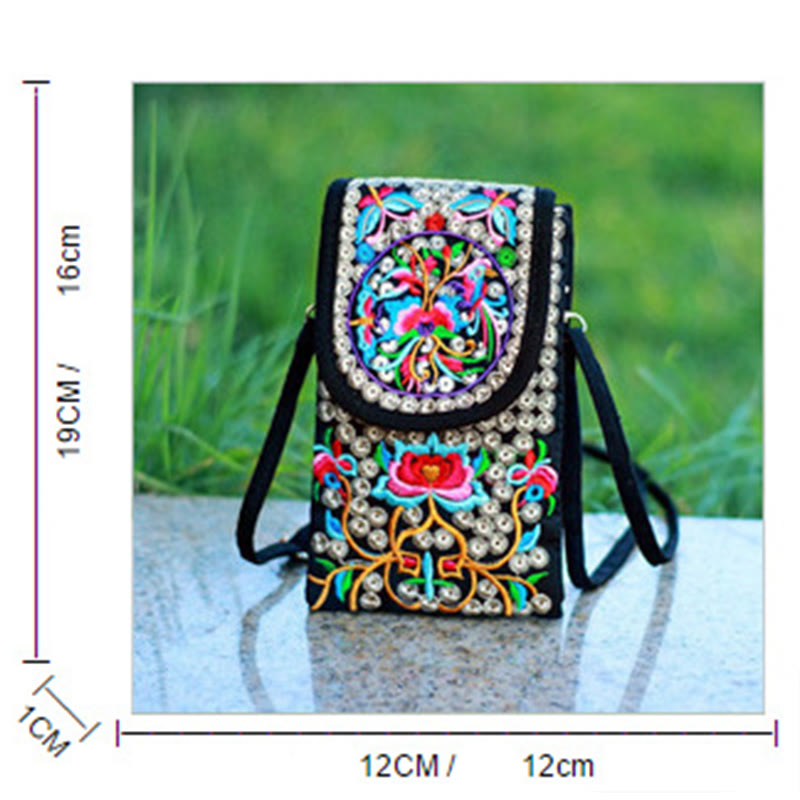 Sac à dos en toile brodé de fleurs de rose et d'Inula Buddha Stones