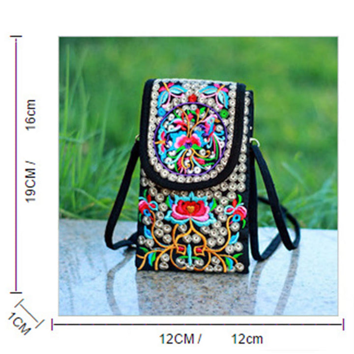 Sac à dos en toile brodé de fleurs de rose et d'Inula Buddha Stones
