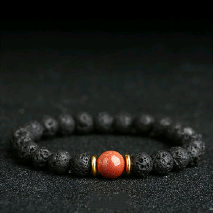 Bracelet de guérison en pierre de lave et grès bleu avec Buddha Stones