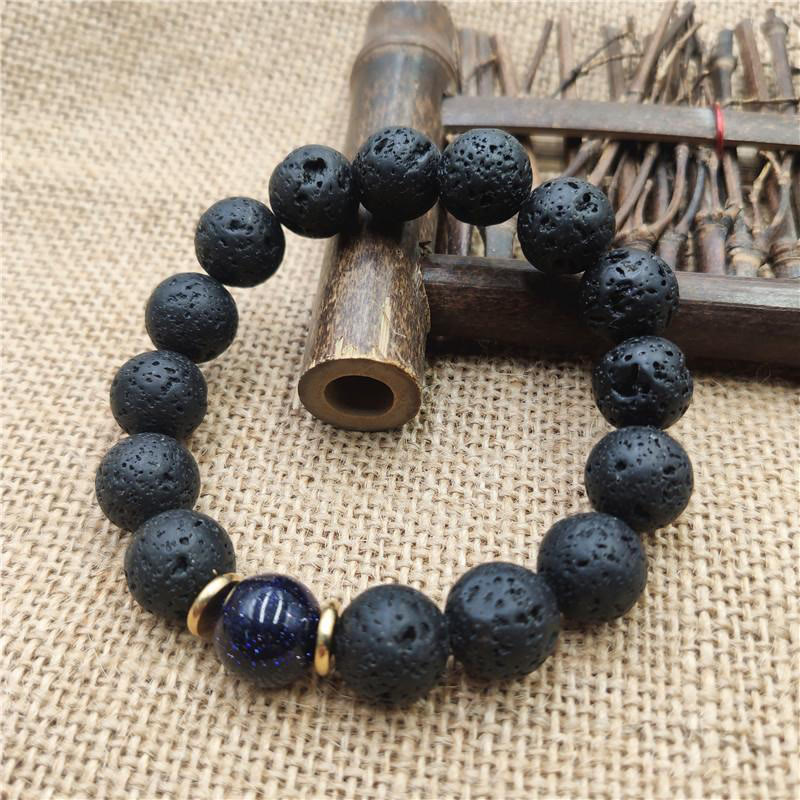 Bracelet de guérison en pierre de lave et grès bleu avec Buddha Stones