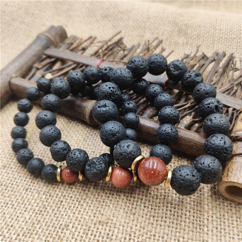 Bracelet de guérison en pierre de lave et grès bleu avec Buddha Stones