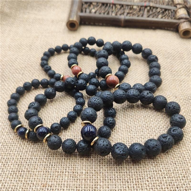 Bracelet de guérison en pierre de lave et grès bleu avec Buddha Stones