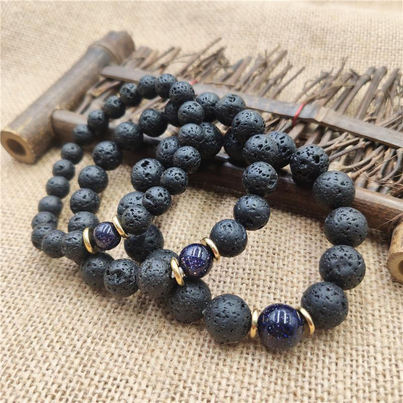 Bracelet de guérison en pierre de lave et grès bleu avec Buddha Stones