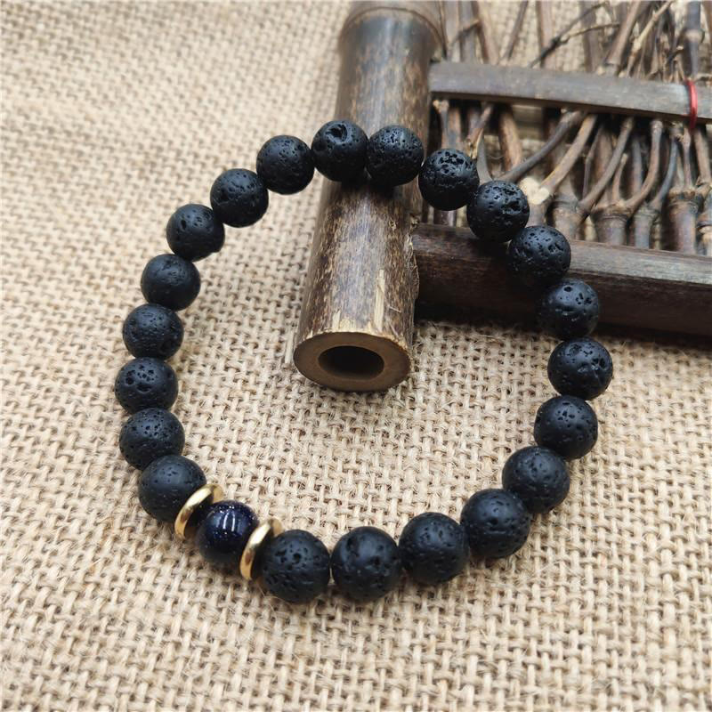 Bracelet de guérison en pierre de lave et grès bleu avec Buddha Stones