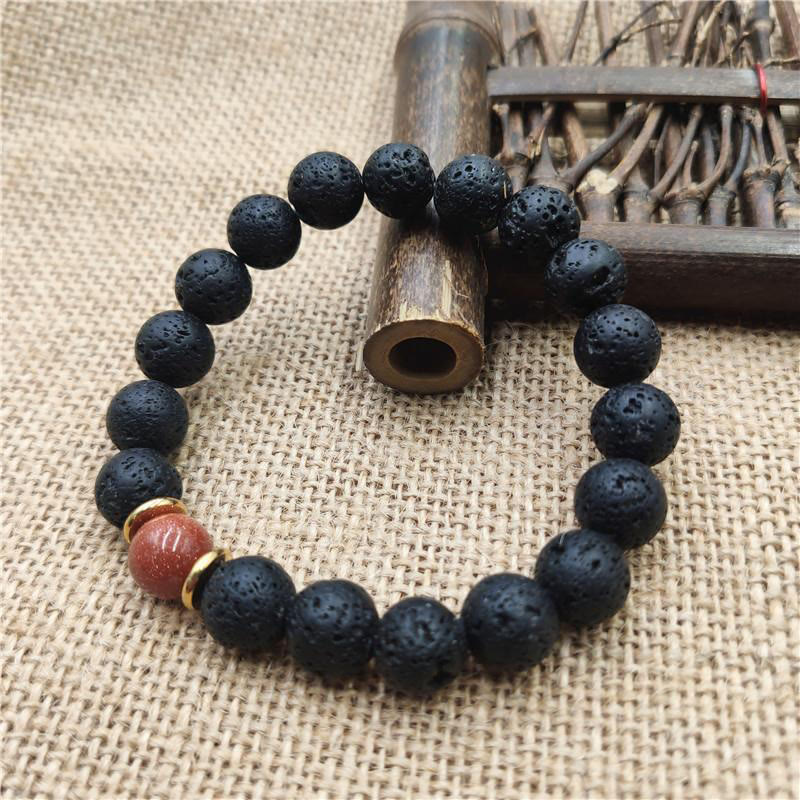 Bracelet de guérison en pierre de lave et grès bleu avec Buddha Stones