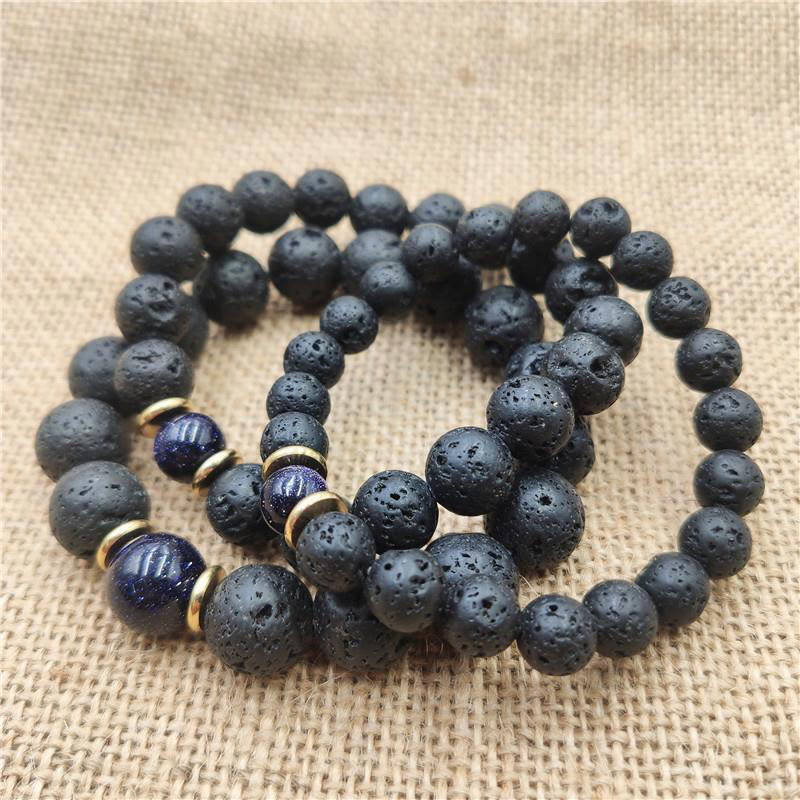 Bracelet de guérison en pierre de lave et grès bleu avec Buddha Stones
