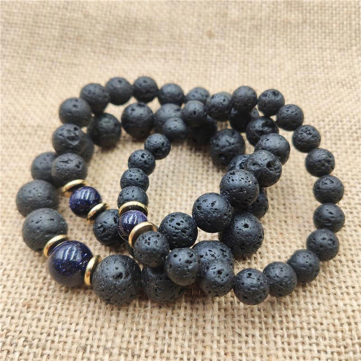 Bracelet de guérison en pierre de lave et grès bleu avec Buddha Stones