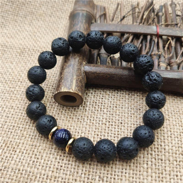 Bracelet de guérison en pierre de lave et grès bleu avec Buddha Stones